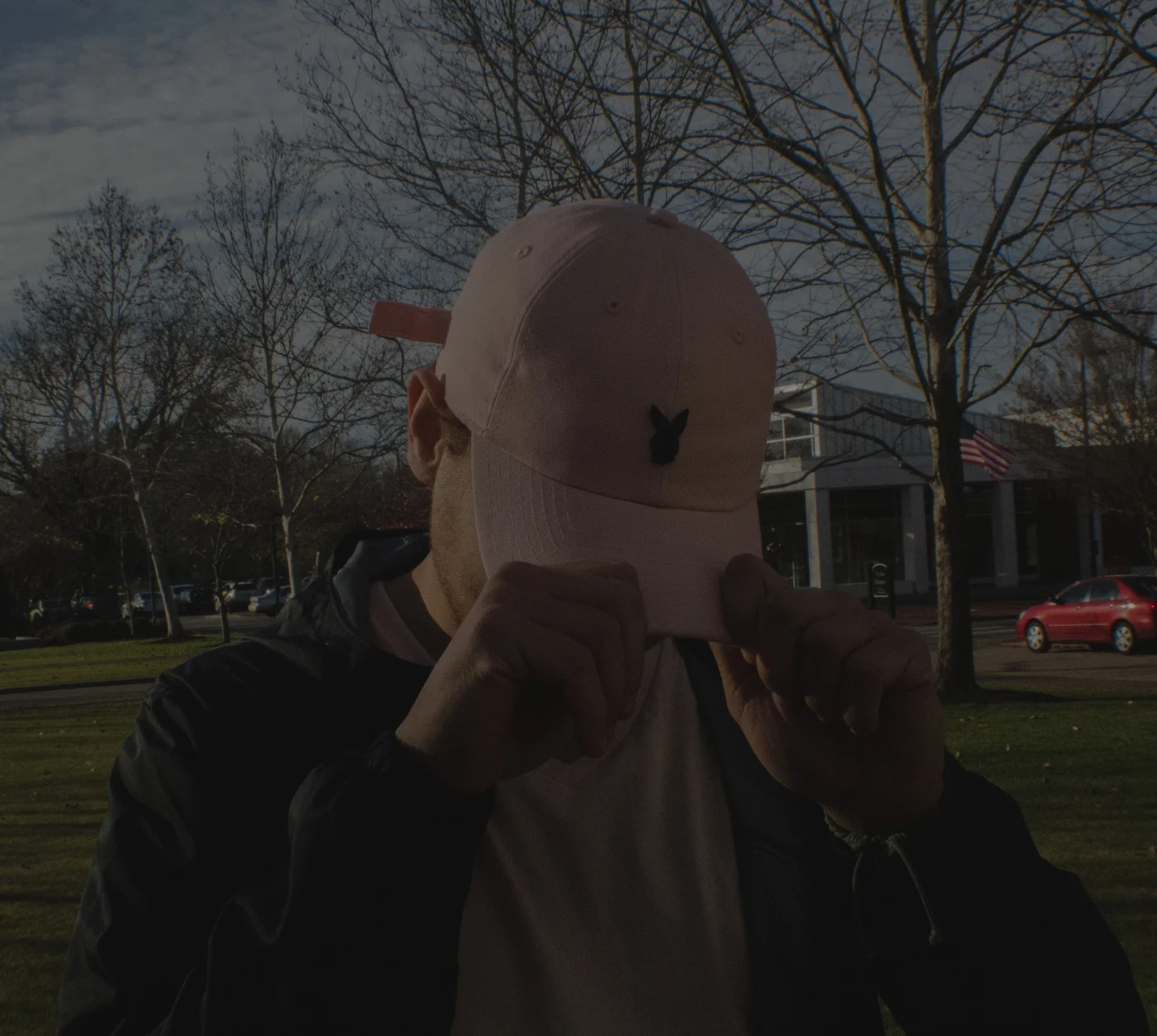 a pink cap