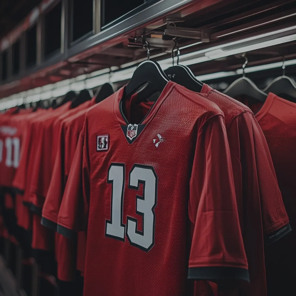 a group of red jerseys on swingers